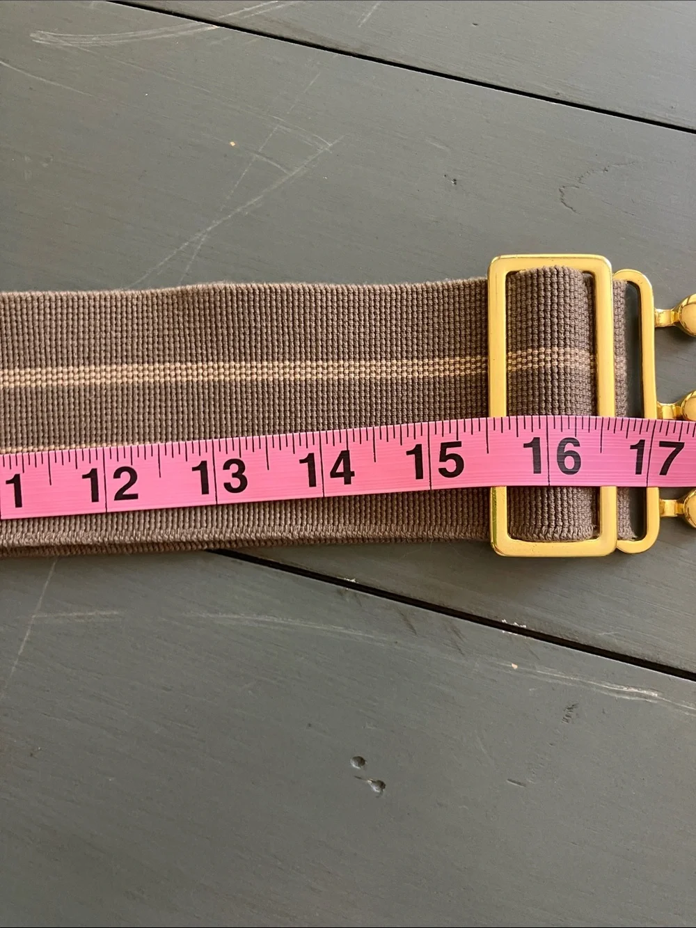 H&M Y2K Style Wide Brown Striped Stretch Elastic Belt Interlocking “Gold” Buckle